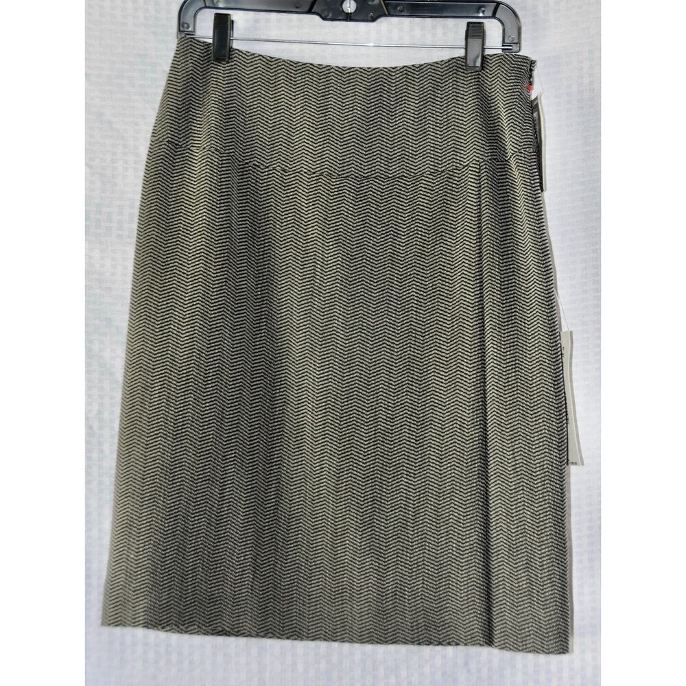 BILL BURNS Signature Faux Wrap Herringbone 100% Wool Skirt Size 8 NEW!!!